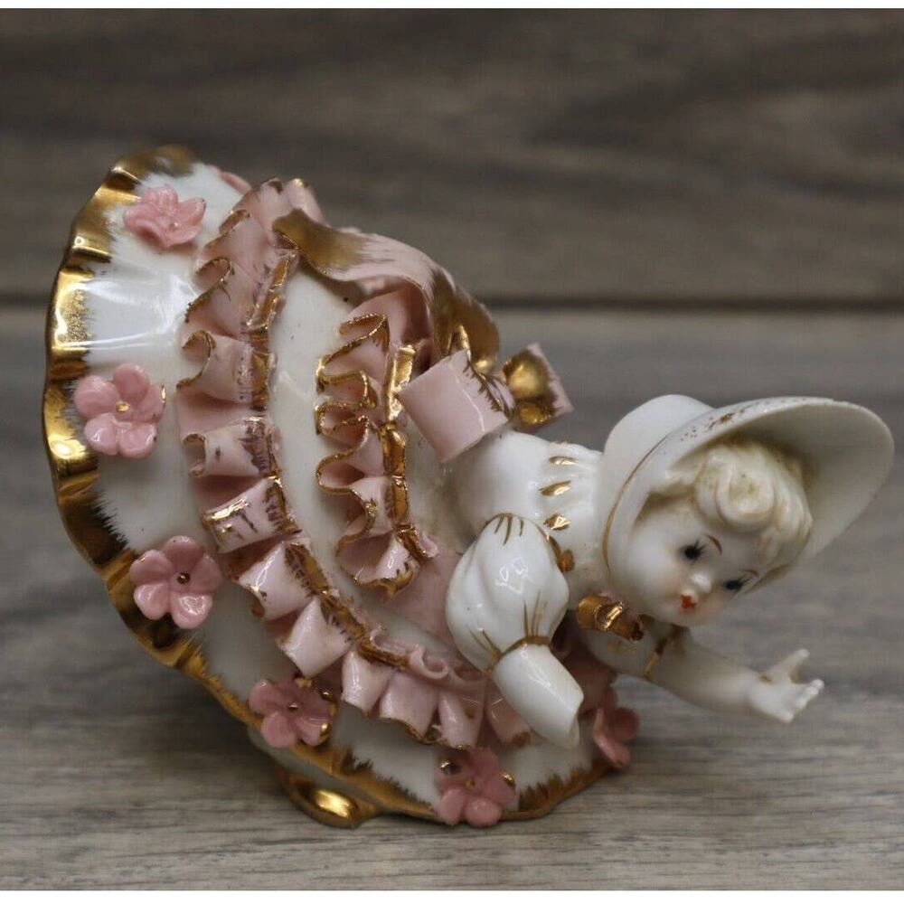 Vintage Geo Z Lefton Collectible Decoration Pink Bloomer Girl Porcelain KW1412